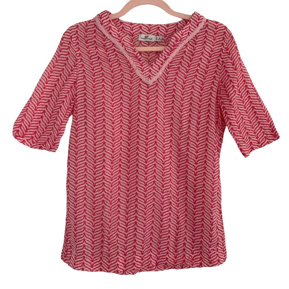 VINEYARD VINES Pink and White Short Sleeve Blouse Medium